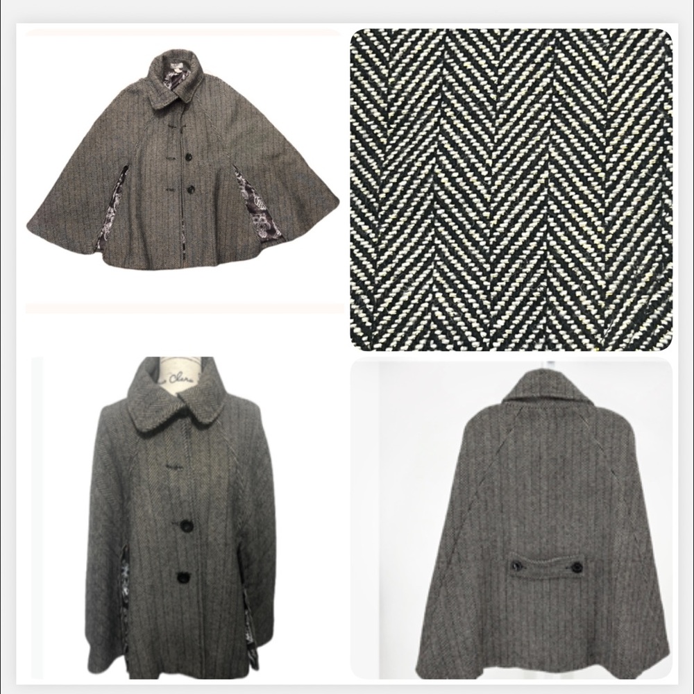 Steve Madden Chic Brown Black Metallic Tweed Cape